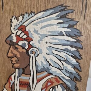Original Vintage PBN Paint By Numbers Painting Native American Profile Headdress